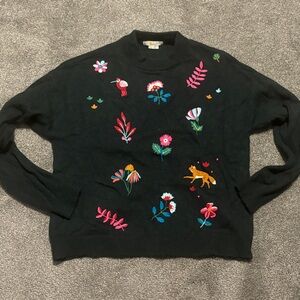 Boden Black Sweater with Colorful Embroidery